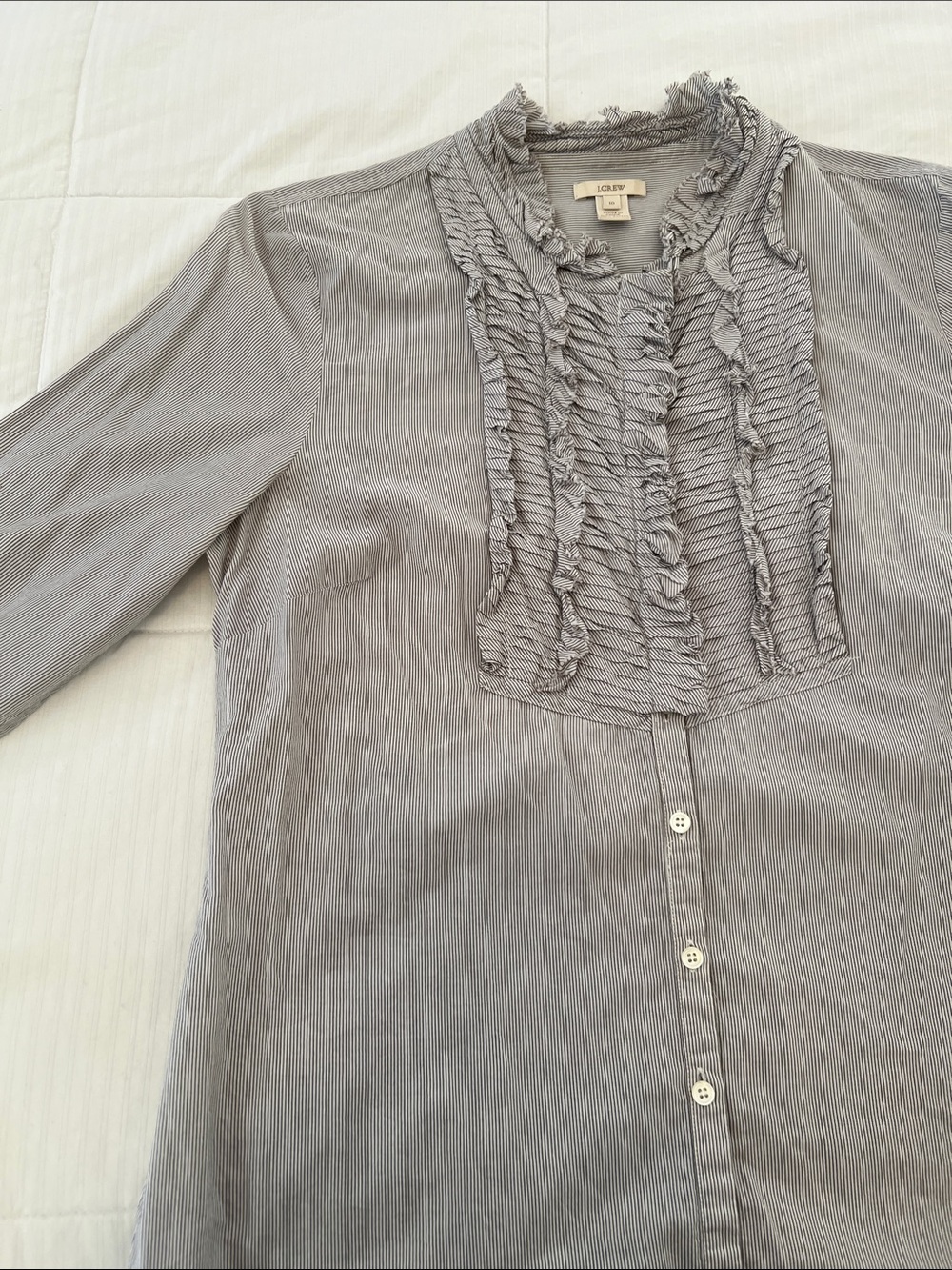 J. Crew Light Gray Ruffle Front Button-Down Shirt - Picture 4 of 7